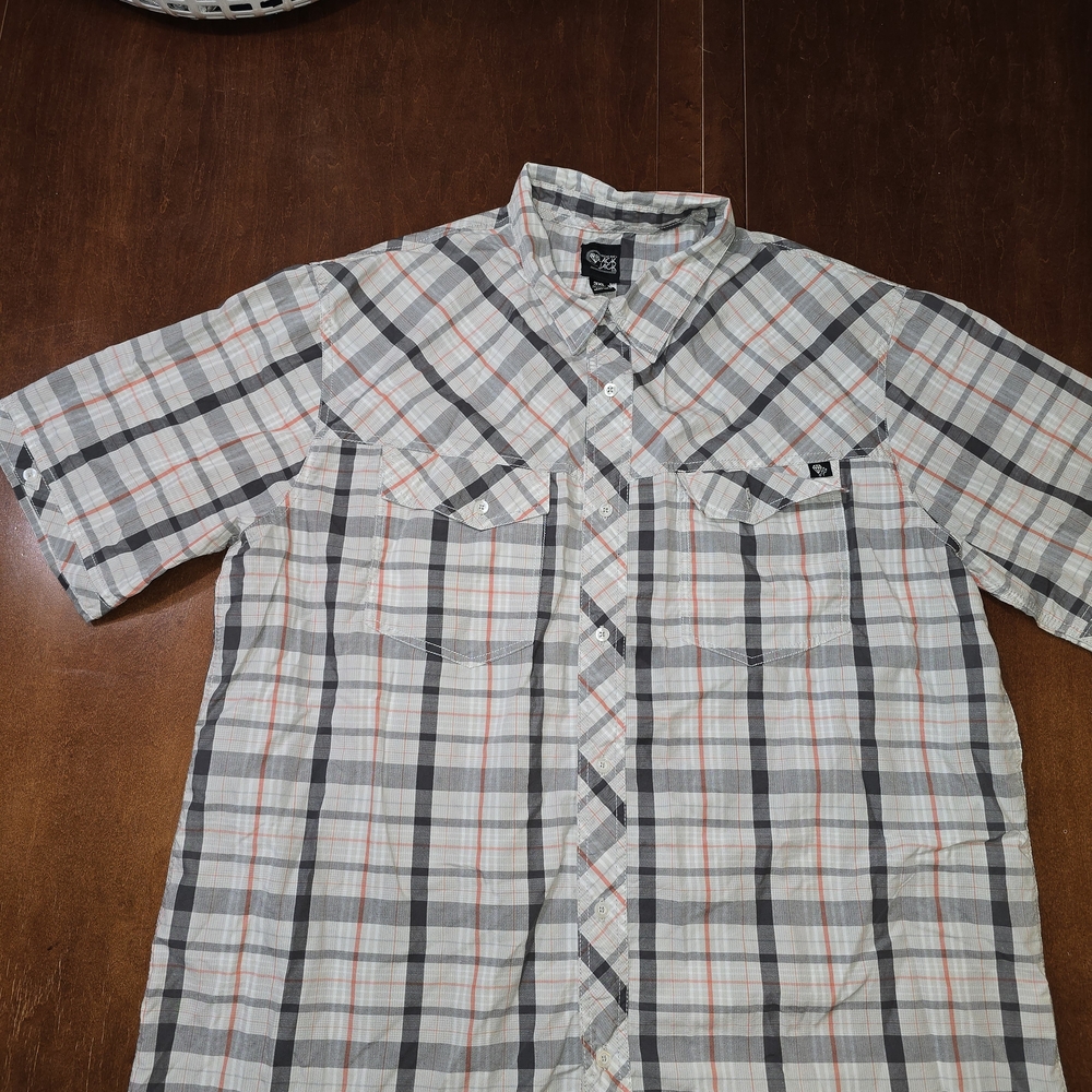 Men's Plaid Button Down Shirt - Gray and Orange